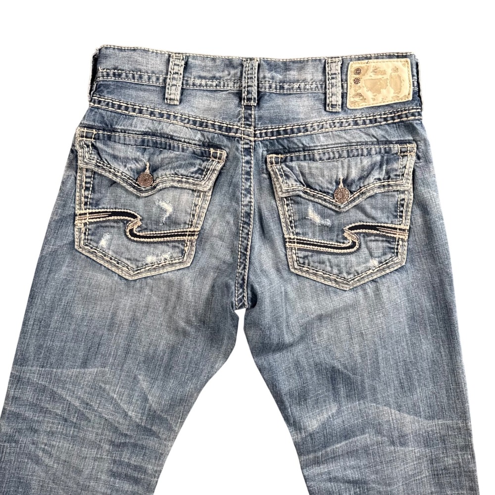 Silver Jeans Co Zac Y2K Jeans Mens 34x32 Distressed Flap Pocket Relaxed Fit